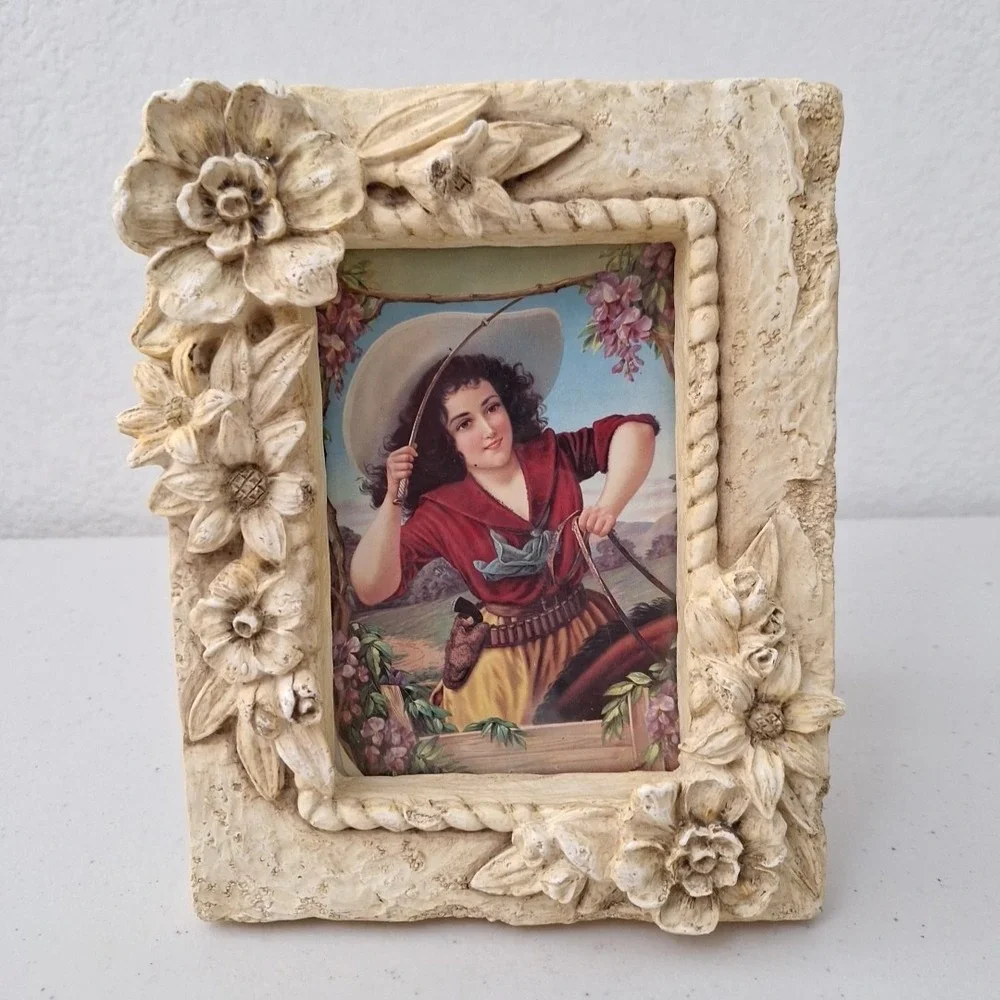 Vintage Ornate Solid Stone HEAVY Photo Picture Frame Flowers 6.5